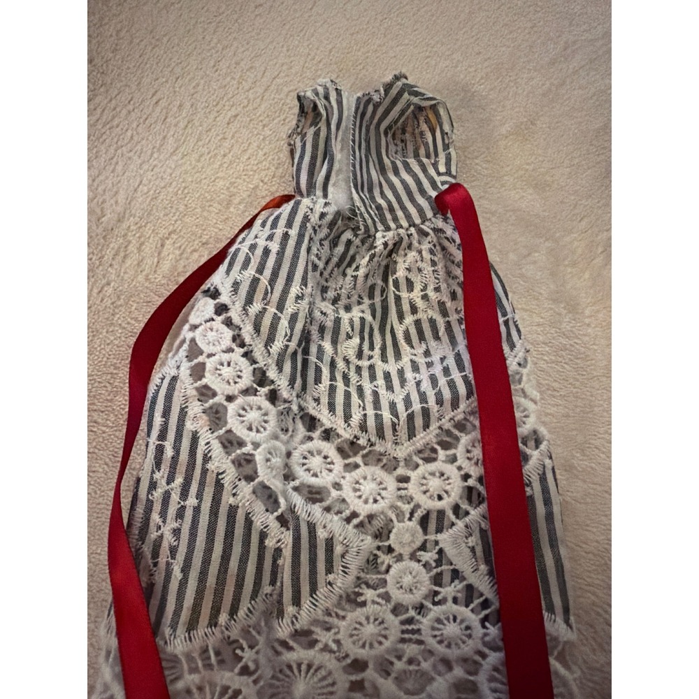 Barbie Clone Striped Doll Dress White Lace Overlay and Red Ribbon Accent B14 - Picture 3 of 4